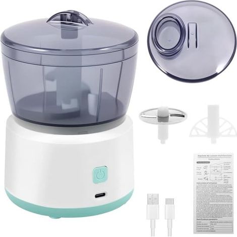 Hachoir de cuisine électrique multifonctionnel 225 ml, coupe-oignons portable à trois lames, hachoir à l'ail et à la viande, alimentation USB. (1/5)