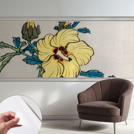 Papier peint adhésif décoratif pour salon chambre et cuisine Facile à poser avec colle Fleur jaune 250x104 cm (1/5)