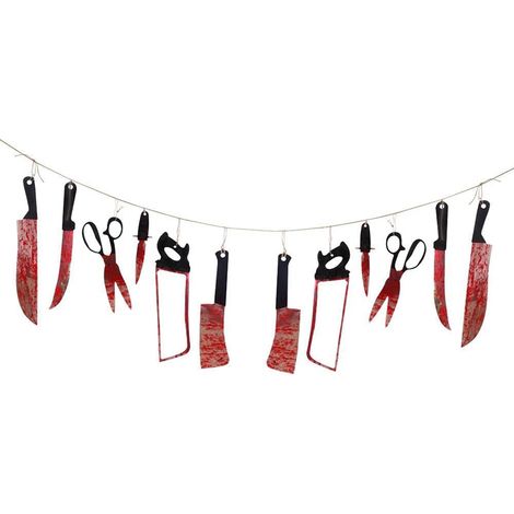 12pcs kit de guirlande sanglante scintillante-décoration de fête d'halloween bannière de goutte de sang pur rouge dégoulinant bannière sanglante d'halloween, (1/5)