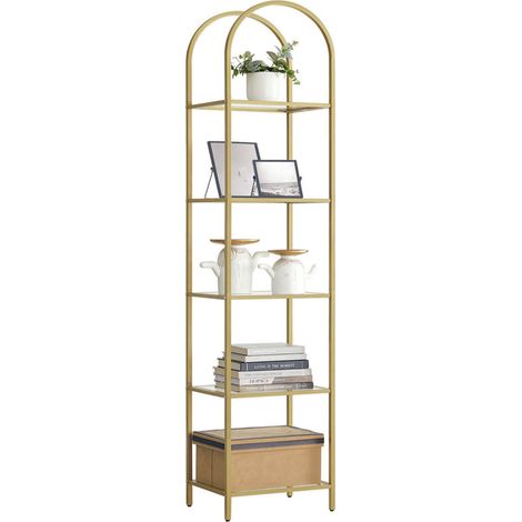Libreria in vetro temperato a 5 ripiani 30,2 x 40 x 183,5 cm ripiano portaoggetti ad arco struttura in metallo per soggiorno camera da letto ufficio bagno 120004200