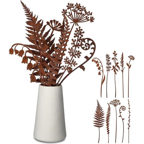 Lot de 10 Piquet de jardin, Métal rouillé, Résistant aux intempéries, Support plante, Décoration extérieur, Pelouse, Balcon