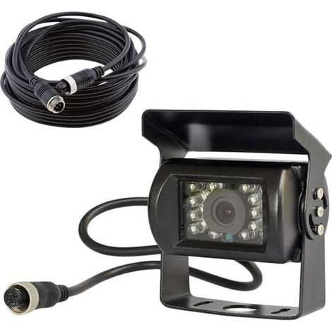 Telecamera di retromarcia a 4 pin da 12V-24V per autobus, camion e rimorchi robusta, con 18 LED a infrarossi, visione notturna e impermeabile, incluso un cavo a 4 pin da 15 m - Crezuo
