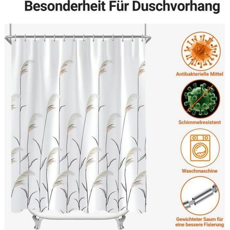 Rideau de salle bain 180×180 cm imprimé épis blé tissu déperlant anti-moisissure accessoires inclus (1/4)