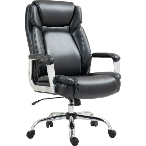 Ergonomic Office Chair, Heavy Duty Faux Lear Desk Chair with Tilt Function, Adjustable Height, 227kg 500LBS Swivel Computer Chair for Home Study, Black (1/5)