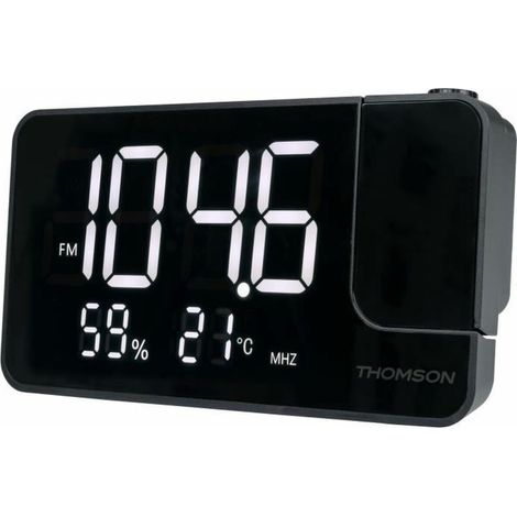 Radiodespertador proyector - THOMSON - Negro - Radio FM, Temperatura, Humedad, Doble alarma, USB-C, Alimentación 230V