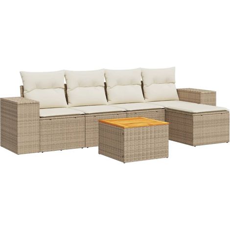 Maison Exclusive - Salon de jardin avec coussins 6 pcs beige résine tressée (1/3)