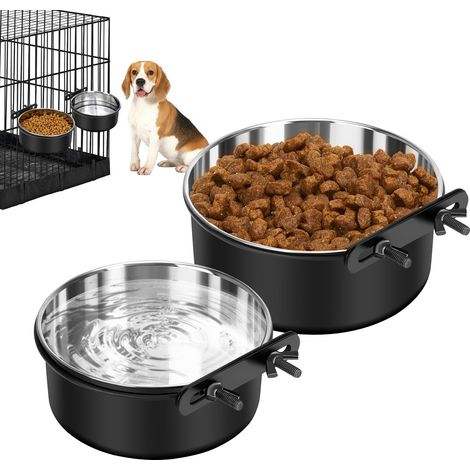 Lot de 2 gamelles à Eau pour Chien sans déversement - Gamelles à Suspendre pour Cage de Chien - Gamelles de Niche à Monter - en Acier Inoxydable - pour Chat, Chiot, Lapin, Oiseau - pour Chiens de (1/5)