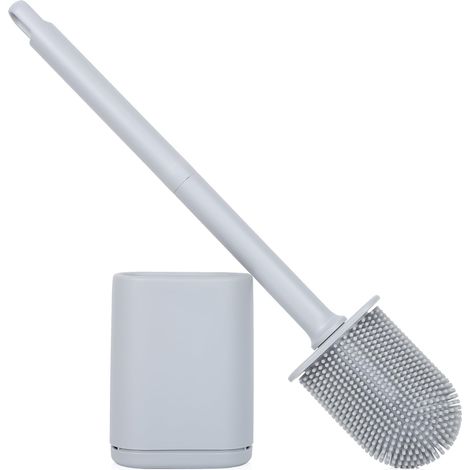 Brosse WC, Brosse Toilettes WC, Brosse WC Silicone Murale avec Base À Fentes D'aération pour La Toilette De La Salle De Bain, Installation sans Trou, Facile À Nettoyer (Gris, 1 Pièce) (1/5)