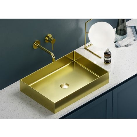 Lavabo à poser SATURN 55x38x10 cm en acier inoxydable doré (1/2)