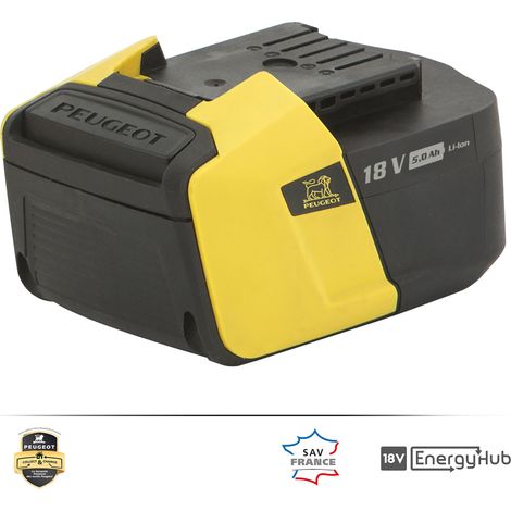 Peugeot – Batterie Lithium-ion 18V 5,0 Ah EnergyHub – Compatible outils EnergyHub – Puissance durable pour projets exigeants (1/8)