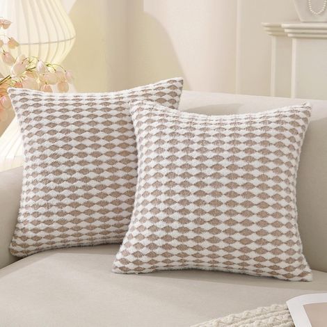 Lot de 2 Housse Coussin 50x50, Decorative Housse de Coussin Motif Diamant en Chenille Modernes, Cushion Covers à Fermeture Éclair Super Doux, pour Maison Salon Chambre, Brun Tabac (1/5)