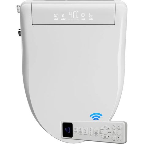 Asiento de inodoro inteligente con bidé, asiento calefactable, doble control, color blanco, forma de V, 220V-230V, alargado, enchufe europeo. (1/2)