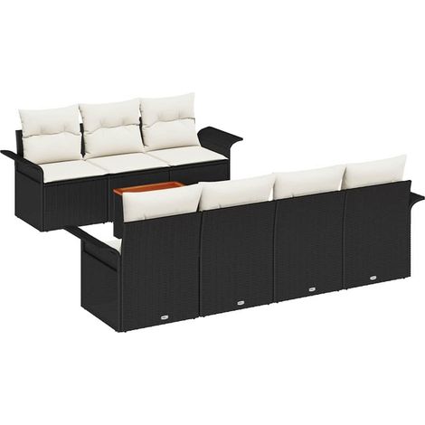 Garden Sofa Set with Storage 8 pcs Black and Cream Poly Rattan vidaXL