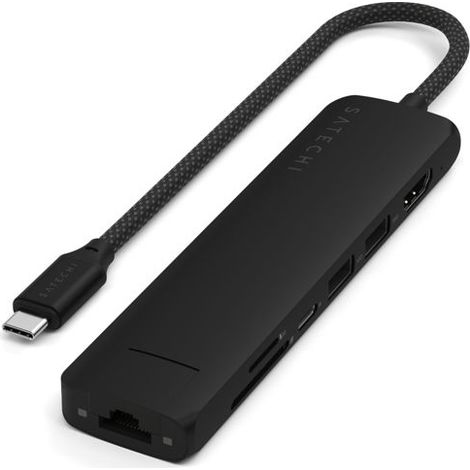 Satechi 7-in-1 USB-C Slim Multiport-Adapter mit Ethernet - Adapter für mobile Geräte (USB-C PD, 2x USB-A, HDMI 4K, Ethernet, Micro-/SD-Kartenleser) (schwarz) (1/5)