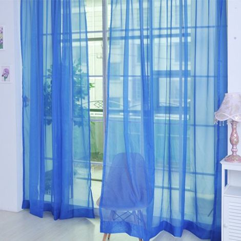 Rideaux transparents à deux panneaux pour le salon – bande plissée, ourlet lesté, tissu 100 % polyester, bleu foncé, 100 x 270 cm