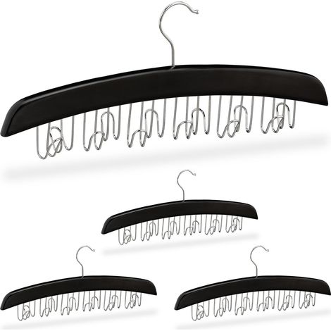 Porte-ceinture, lot de 4, armoire, dressing, 12 crochets rotatifs à 360°, bois, 17,5 x 43 x 5,5 cm, noir/argenté (1/5)