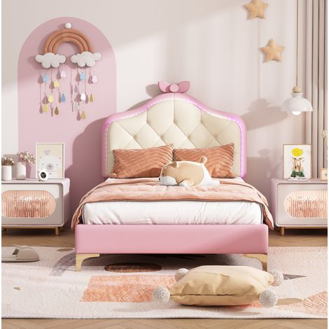 MEUBLIV Lit 90x200 cm rose et blanc – LED multicolore, tête ondulée, sans matelas (1/5)