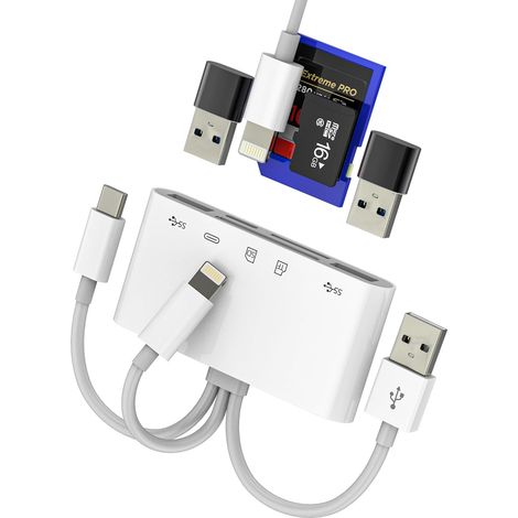 Adaptateur Lightning USB C USB vers lecteur de cartes Micro SD Câble OTG 3.0 Rapide Charge pour Apple iPhone15 pour iPad Mac PC compatible pour Samsung Card Reader TF Mémoire Clé Adapter Camera Memory (1/5)