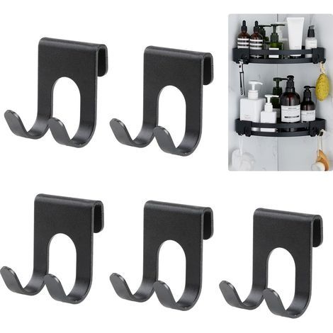 Lot De 5 Crochets de Douche Sans PerçAge, Crochets en Esce aluminium Crochets de Porte de Douche Pour Salle De Bain, Chambre à Coucher, Cuisine, Noir (1/5)
