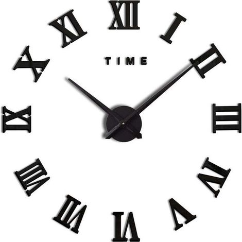 Moderne DIY Grand Pendule Murale Chiffres Romains Big Montre Stickers 3D Horloge Montre Murale Home Office Décoration Amovible (Batterie Non Inclus) Noir 70-120cm (1/4)