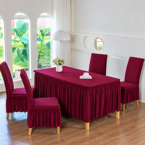 Housse de table largeur 70 cm longueur 120-130 cm avec jupe élastique rouge bordeaux, 1 kg – Livraison gratuite
