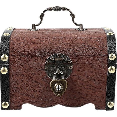 Tirelire en bois avec serrure, boîte à bijoux multifonctionnelle, style rétro (1/4)