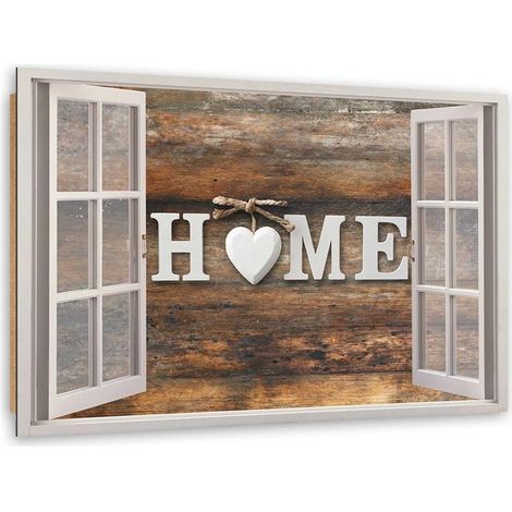 Quadro deco panel, Iscrizione domestica su legno scuro alla finestra - 90x60 (1/5)