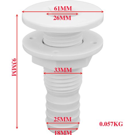 Marine white plastic drain outlet, ABS bilge outlet, marine and yacht accessories - 1 inch (25mm) - plastic (1/4)