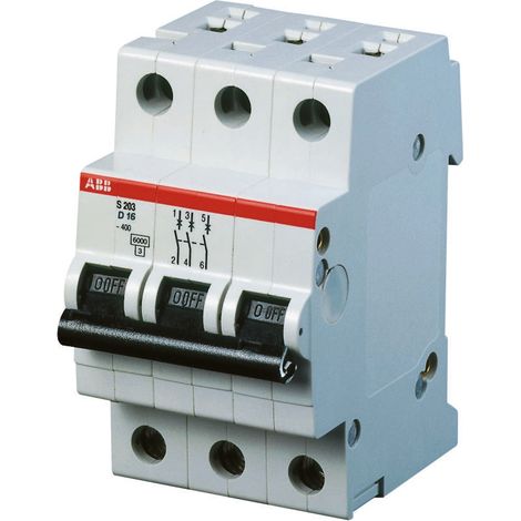 Disjoncteur ABB S200 3P, 2A, pouvoir de coupure 6 kA, montage rail DIN ( Prix pour 1 )