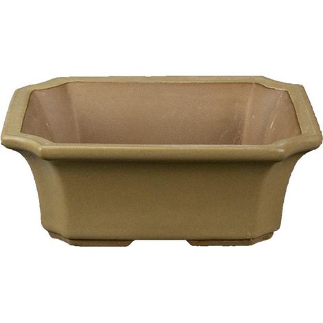Vaso per bonsai rettangolare in gres smaltato nocciola-senape 13x10,5x4,5 cm - A4