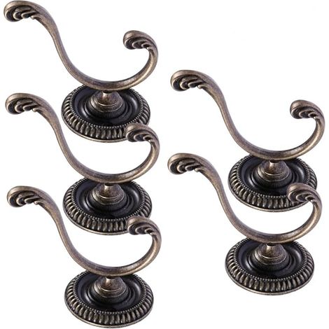Set di 5 ganci appendiabiti in bronzo, da parete, per cappotti e cappelli.