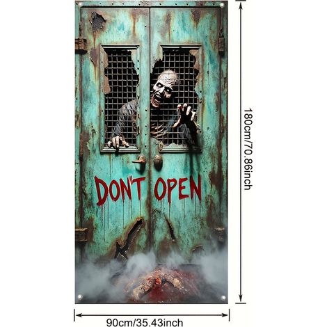Décoration de porte d'Halloween, rideau de salle de bain Faucheuse, bannière décorative tête de mort effrayante - 90 x 180 cm (perforée + ruban) - Style 39