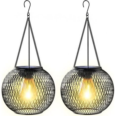 Outdoor Solar Lantern IP65 - 2 Hanging Metal Lights - Garden, Courtyard, Balcony - Energy Efficient Decoration A+++