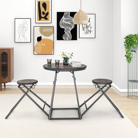 Table Haute Cuisine avec Tabouret Table Bar Industrielle Pliable Mange Debout 2 Personnes Compact pour Cuisine Salle à Manger Salon Bistro Gris Maison Chic (1/4)