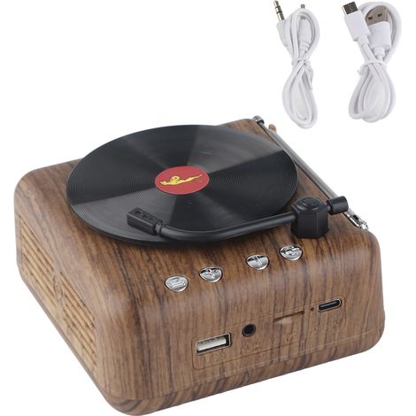Mini Enceinte Vinyl Rétro avec Lecteur Disque, Bluetooth Sans Fil, Subwoofer HD pour Son Clair (1/5)