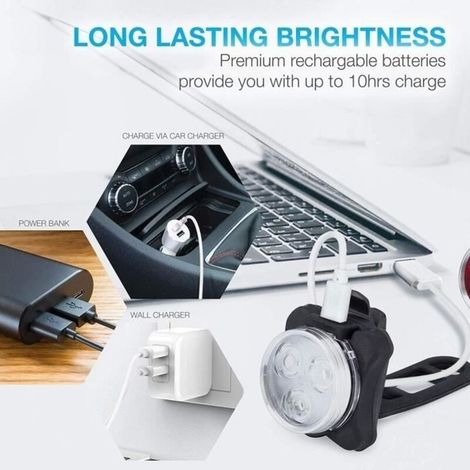 Ensemble éclairage Vélo - USB Rechargeable - 4 Modes d'éclairage - Pour être vu - Avant