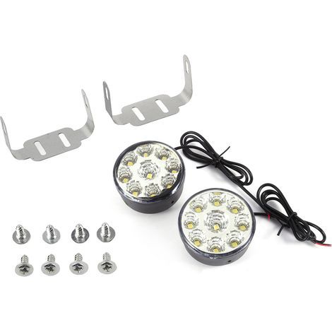 Lot de 2 ampoules rondes universelles super blanches 12 V 9-SMD LED pour feux de circulation diurnes et feux de brouillard. (1/5)