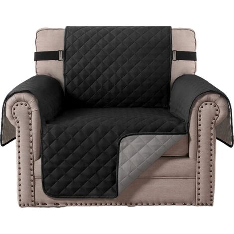 Housse de canapé en polyester imperméable, couleur unie noire, élastique, imperméable, antidérapante, résistante à la saleté, coussin de canapé pour animaux de compagnie (1/5)