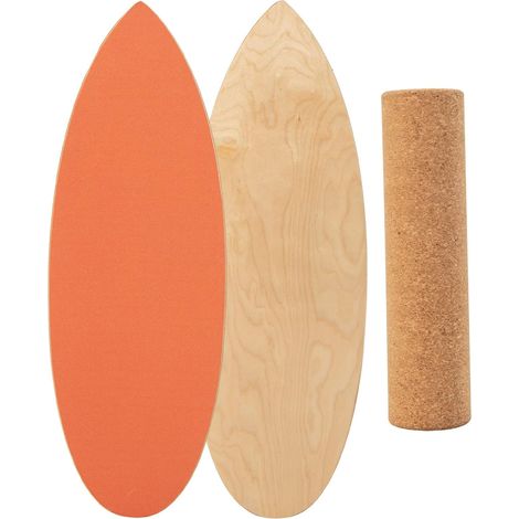 COSTWAY Balance Board in Legno, Tavola di Equilibrio con Rullo e Tappetino per Allenamento Skateboard Hockey Snowboard Surfing, Attrezzi 3 in 1 per Esercizi Equilibrio e Tonificazione Core (Arancione) (1/5)