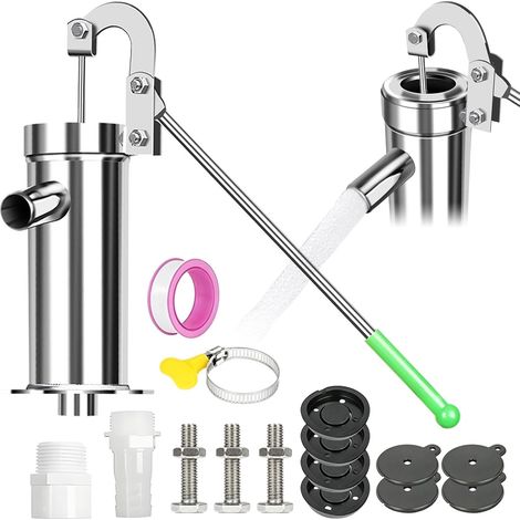 Kit complet de pompe à eau manuelle en acier inoxydable pour jardin, cour et ferme (1/5)