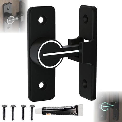 Verrou Serrure de Fermeture Porte Interieure Coulissante, 90° Loquet de Crochet a Porte Bascule, Sans Percage, Verrou porte interieure, Verrou porte coulissante (Noir-90°) (1/5)