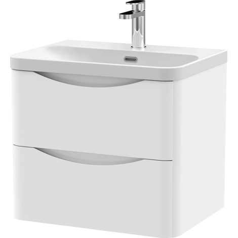 Balterley Dunwood Modern Wall Hung 2-Drawer Bathroom Vanity with Thin Edge Ceramic Basin, Satin White, 600mm