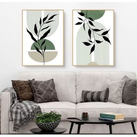 Lot de 3 posters de qualité supérieure, abstraits, feuilles vertes, posters d'art, décoration murale pour salon,sans cadre4050CM (1/4)