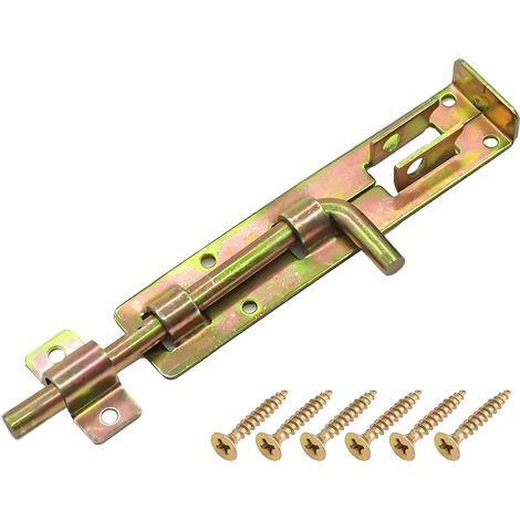 Heavy Duty Yellow Zinc Plated Steel Door Lock - Security Latch with Notch for Gate, Fence and Barn - Weather Resistant Sliding Bolt (1/5)