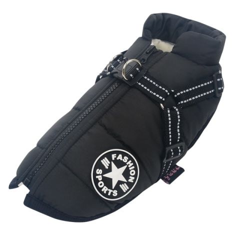 Manteau chien imperméable chaud avec harnais, veste ouatée en coton pour petit chien moyen, hiver confortable, noir, taille XL (1/5)