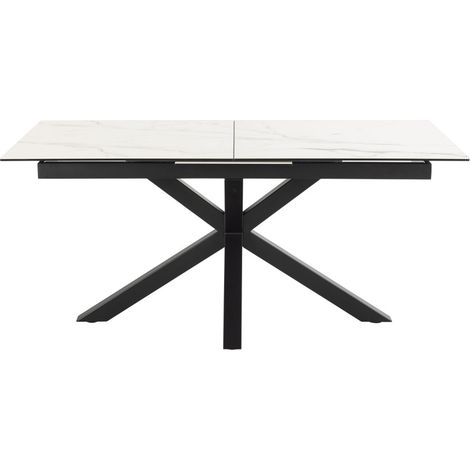 Table à manger extensible 6 à 8 places en céramique et métal 168-210x90cm - Blanc - EUREMA (1/5)