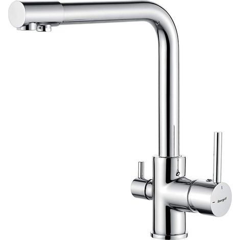 Robinet Cuisine 2 Modes Pulvérisation, Pivotant 360°, Mitigeur Monocommande Acier Inoxydable Chromé, Froid et Chaud, Installation Facile Évier Simple/Double (1/5)