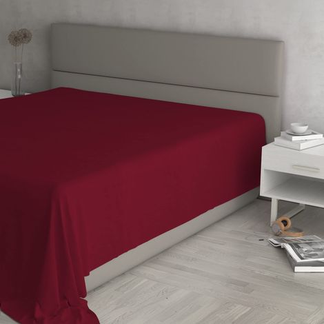 MAX COLOR Lenzuolo sopra, 100% Cotone, Tinta unita, Bordeaux, Matrimoniale Maxi 270x300cm (1/3)