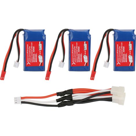 Batterie hélicoptère 7.4V 1100mAh avec câble de conversion 3 en 1 compatible WLtoys V913 (1/5)