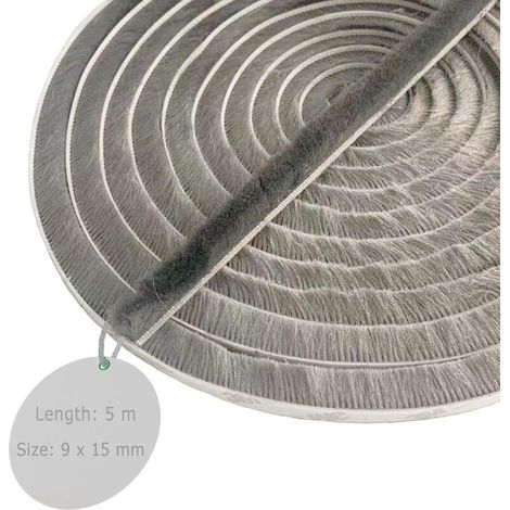 Joint Brosse Porte, 5 M x 9 mm x 15 mm, Gris, Joint Fenetrepour Lsolation Phonique Porte, Joint Brosse Moustiquaire (1/5)